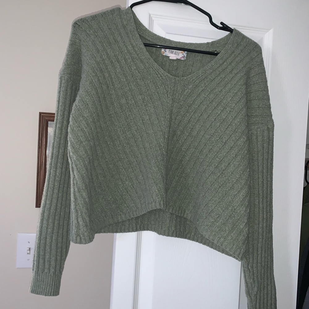 Pink Rose Olive Crew Neck Sweater
